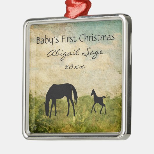 Eerste Kerstmis van Mare Foal Horse Baby Metalen Ornament (Links)