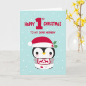Eerste Kerstmis van mijn neef met Baby Penguin Kaart (Gele Bloem)