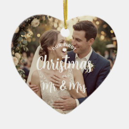 Eerste kerstmis van mijnheer en mevrouw aangepaste keramisch ornament