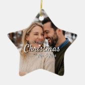 Eerste kerstmis van pasgehuwden, aangepaste hartvo keramisch ornament (Voorkant)