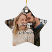 Eerste kerstmis van pasgehuwden, aangepaste hartvo keramisch ornament (Achterkant)