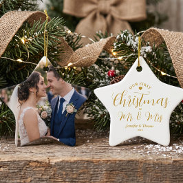 Eerste kerstmis van pasgetrouwden Aangepaste naam  Keramisch Ornament