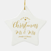 Eerste kerstmis van pasgetrouwden Aangepaste naam Keramisch Ornament (Voorkant)