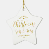 Eerste kerstmis van pasgetrouwden Aangepaste naam Keramisch Ornament (Links)