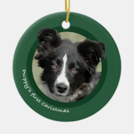 Eerste Kerstmis van Puppy (Border Collie) Keramisch Ornament