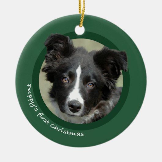 Eerste Kerstmis van Puppy (Border Collie) Keramisch Ornament (Voorkant)