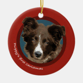 Eerste Kerstmis van Puppy (Border Collie) Keramisch Ornament