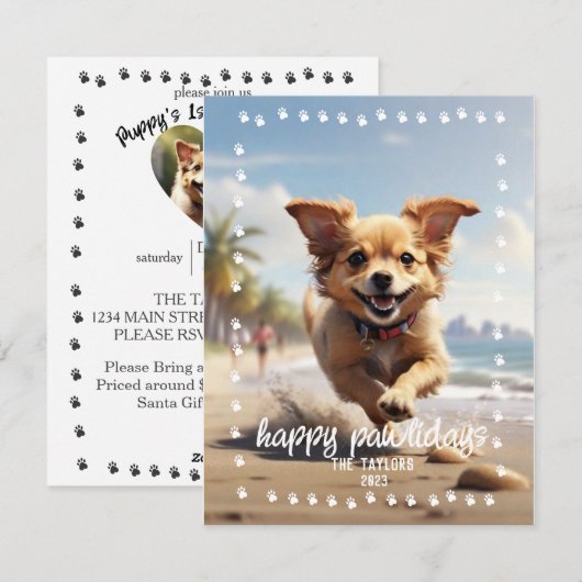 Eerste Kerstmis van Puppy Feestdagenkaart (Voorkant / Achterkant)