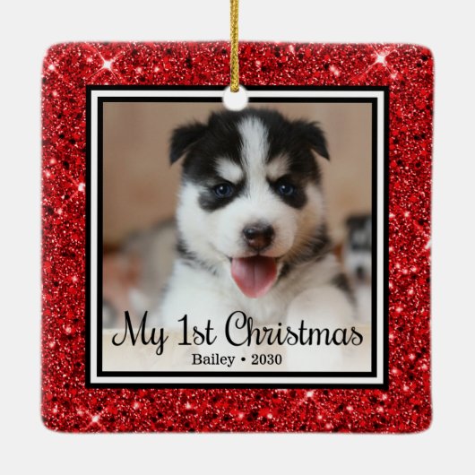 Eerste Kerstmis van Puppy Keramisch Ornament (Achterkant)