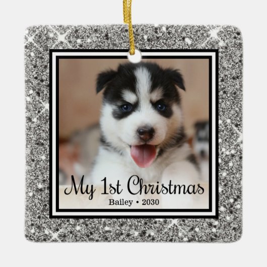 Eerste Kerstmis van Puppy Keramisch Ornament (Voorkant)