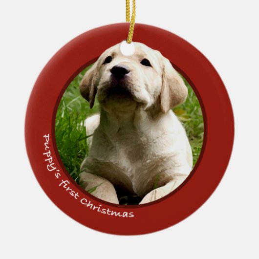 Eerste Kerstmis van Puppy (labrador Retriever) Keramisch Ornament (Voorkant)
