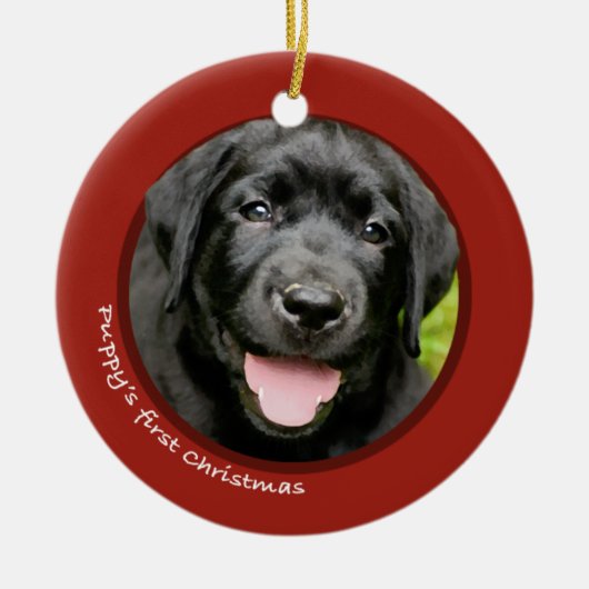 Eerste Kerstmis van Puppy (labrador Retriever) Keramisch Ornament (Voorkant)
