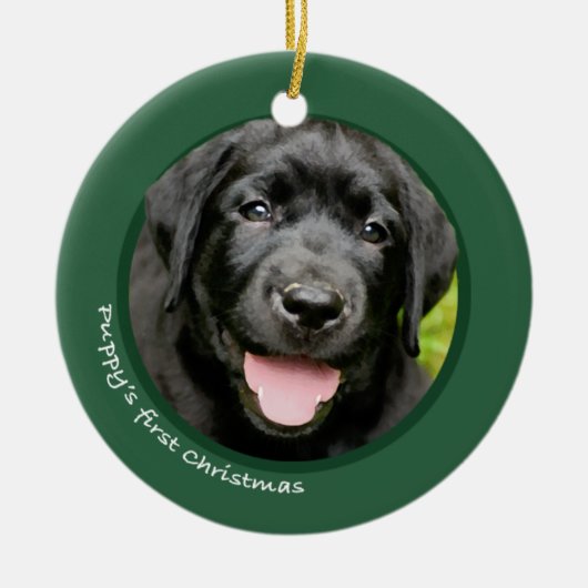 Eerste Kerstmis van Puppy (labrador Retriever) Keramisch Ornament (Voorkant)