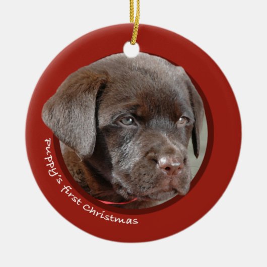 Eerste Kerstmis van Puppy (labrador Retriever) Keramisch Ornament (Voorkant)