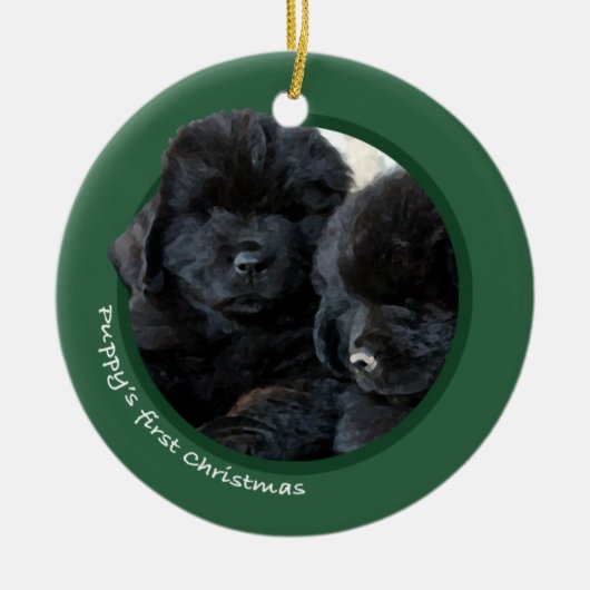 Eerste Kerstmis van Puppy (Newfoundland) Keramisch Ornament (Voorkant)
