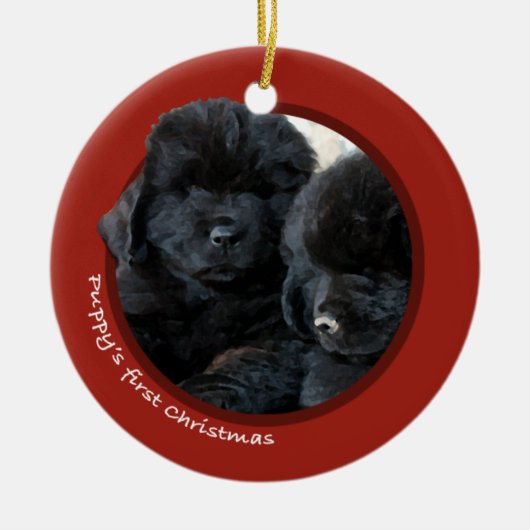 Eerste Kerstmis van Puppy (Newfoundland) Keramisch Ornament (Voorkant)