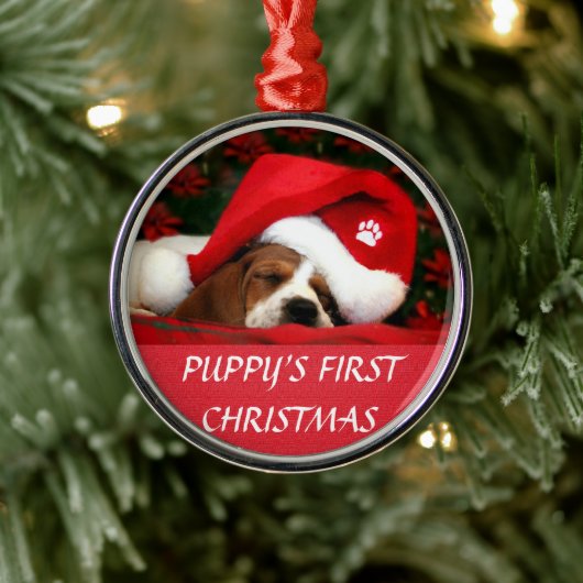 Eerste Kerstmis van Puppy (Ronde) Metalen Ornament (Boom)