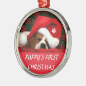 Eerste Kerstmis van Puppy (Ronde) Metalen Ornament (Links)