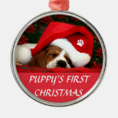 Eerste Kerstmis van Puppy (Ronde) Metalen Ornament (Voorkant)