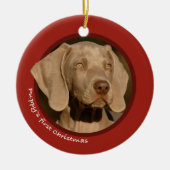 Eerste Kerstmis van Puppy (Weimaraner) Keramisch Ornament (Voorkant)