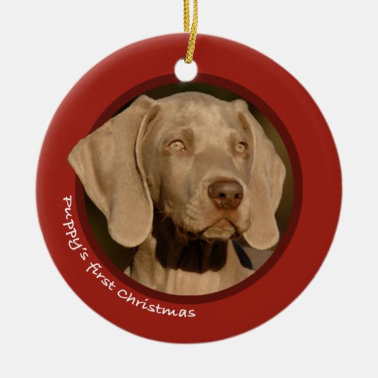 Eerste Kerstmis van Puppy (Weimaraner) Keramisch Ornament (Voorkant)