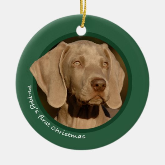 Eerste Kerstmis van Puppy (Weimaraner) Keramisch Ornament (Voorkant)