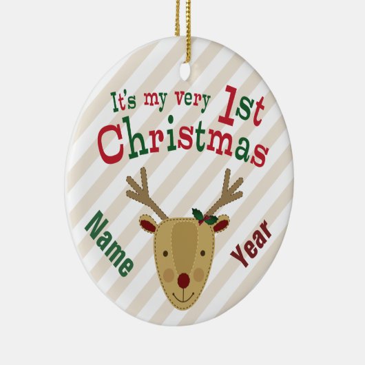 Eerste Kerstmis van Roodrendierbaby Keramisch Ornament (Rechts)