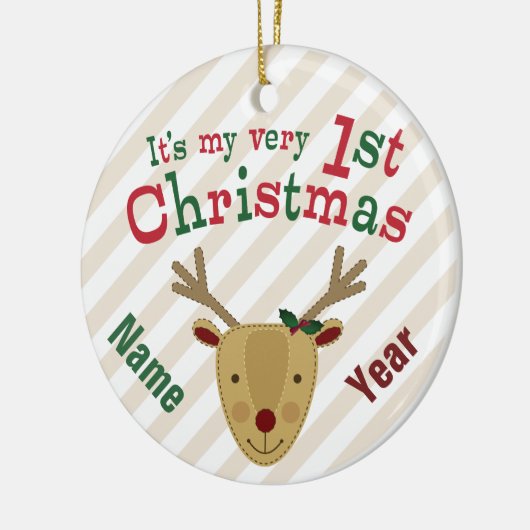 Eerste Kerstmis van Roodrendierbaby Keramisch Ornament (Links)