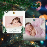 Eerste Kerstmis van zuster Rustic Trees 2 Foto's Keramisch Ornament<br><div class="desc">Zuster's Eerste Kerstmis is de perfecte keuze voor baby's eerste Kerstmis. Cute, Moderne, maar Robuuste Ornamenten voor kerstfeestdagen met schattige kleine bossen met roestachtige kerstbomen en vrolijk kerstfeest in moderne typografie. Voeg 2 van je favoriete foto's toe voor het perfecte ornament! Neem contact met ons op via cedarandstring@gmail.com als u...</div>