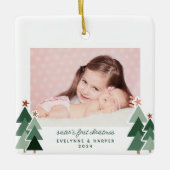 Eerste Kerstmis van zuster Rustic Trees 2 Foto's Keramisch Ornament (Voorkant)