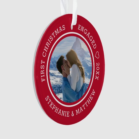 Eerste Kerstmis verloofd 2 foto rood Ornament (voorkant)