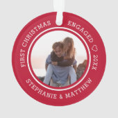 Eerste Kerstmis verloofd 2 foto rood Ornament (achterkant)