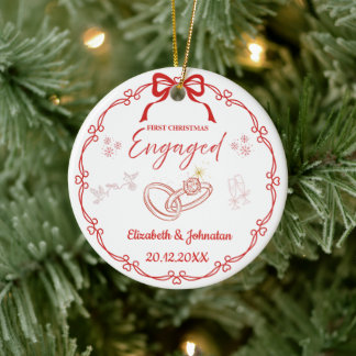 Eerste kerstmis verloofd Aangepaste namen datum Keramisch Ornament