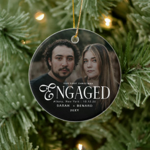 Eerste kerstmis verloofd Chic Koppel Foto Keramiek Keramisch Ornament