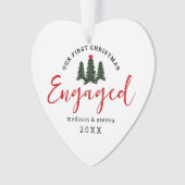 Eerste Kerstmis verloofd Evergreen Trees Heart Ornament (voorkant)