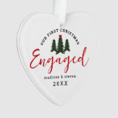 Eerste Kerstmis verloofd Evergreen Trees Heart Ornament (voorkant)