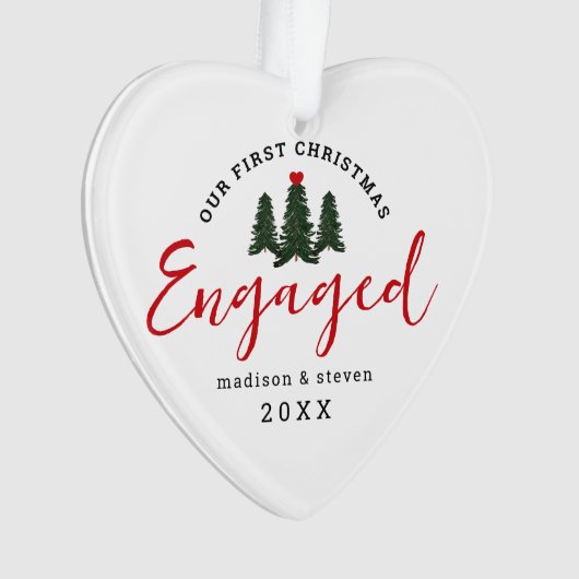 Eerste Kerstmis verloofd Evergreen Trees Heart Ornament (voorkant)