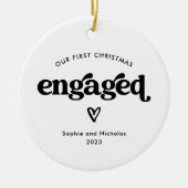 Eerste Kerstmis verloofd zwart-wit met hart Keramisch Ornament (Voorkant)