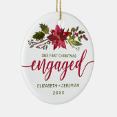 Eerste Kerstmis verloofde Waterverf Poinsettia Keramisch Ornament (Rechts)