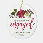 Eerste Kerstmis verloofde Waterverf Poinsettia Keramisch Ornament (Links)