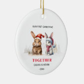 Eerste Kerstmis verloofde zich met konijntjes Keramisch Ornament (Rechts)