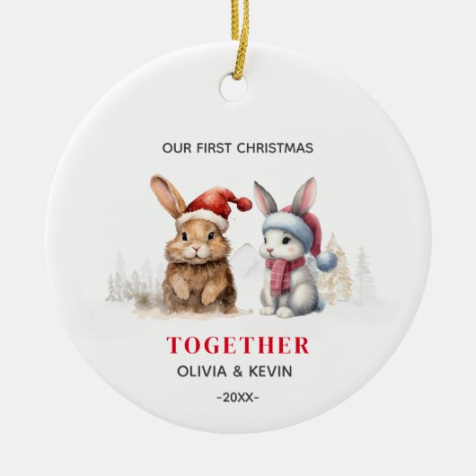 Eerste Kerstmis verloofde zich met konijntjes Keramisch Ornament (Voorkant)