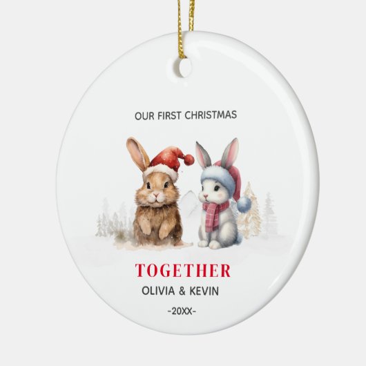 Eerste Kerstmis verloofde zich met konijntjes Keramisch Ornament (Links)