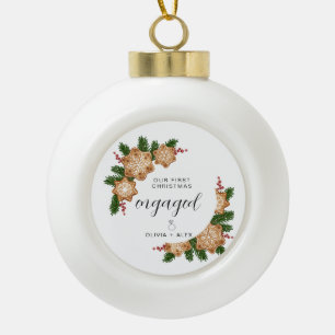 Eerste Kerstmis Verloving Persoonlijk Koppel Cadea Keramische Bal Ornament
