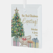 Eerste Kerstmis verwacht kerstboom en Wieg Glas Ornament (Voorkant links)