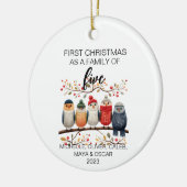 Eerste Kerstmis Vogel Familie van Vijf Keramisch Ornament (Links)