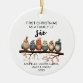 Eerste Kerstmis Vogelgezin van Zes Keramisch Ornament (Voorkant)