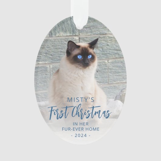 Eerste Kerstmis voor altijd Home Pet Photo Blue Ov Ornament (voorkant)