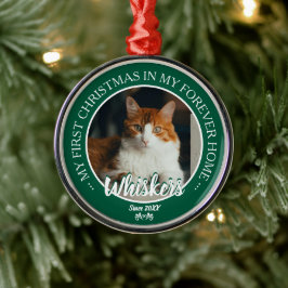 Eerste kerstmis voor altijd thuis kattenfoto en na metalen ornament