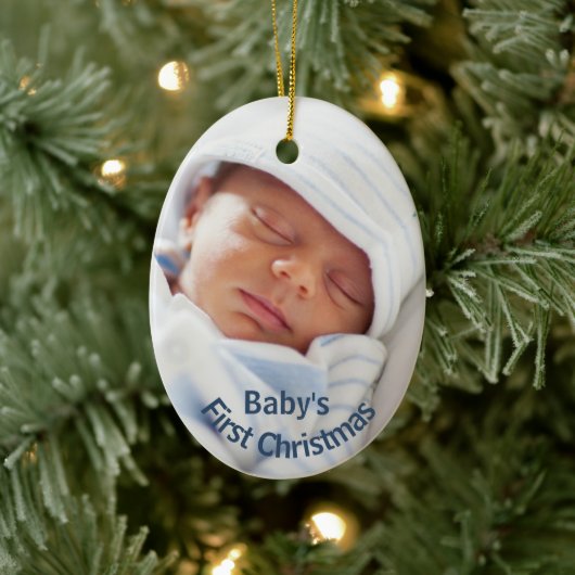 Eerste Kerstmis voor baby | Baby Boy Blue Keramisch Ornament (Boom)